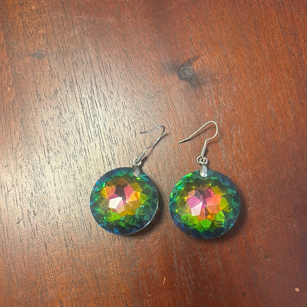 Iridescent Multicolor Disc Drop Earrings